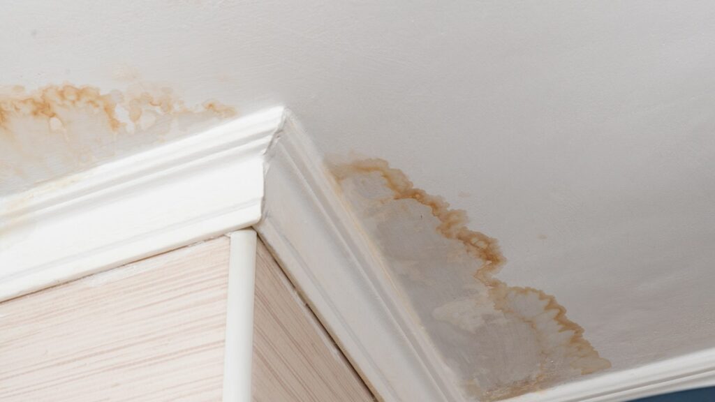 Ceiling damage caused by a leaking roof